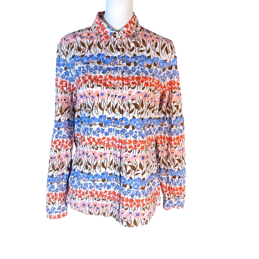 J.McLaughlin Button Down Women S Multicolor Floral Stripe Long Sleeve Cotton